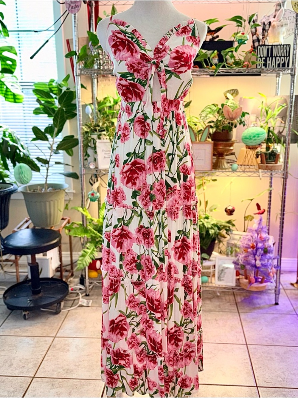 J for Justify Floral Tie-Front Maxi Dress - EUC - Lg